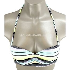 Victoria's Secret Green & Black Stripes Getaway Halter Swim Top 34B